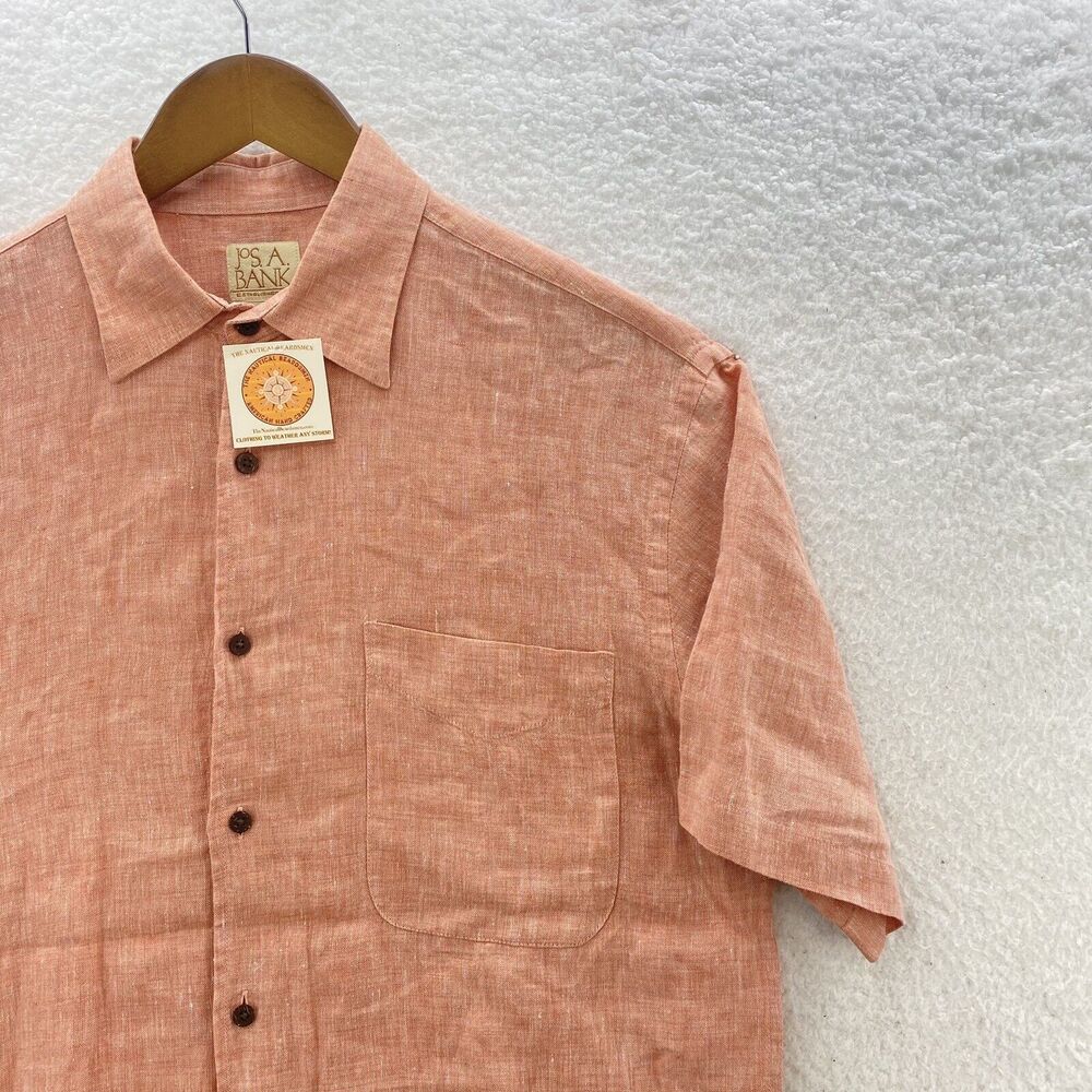 Jos A Bank Linen Shirt Men's Medium Pink Short Sleeve Summer Comfort Button Up - Picture 3 of 16